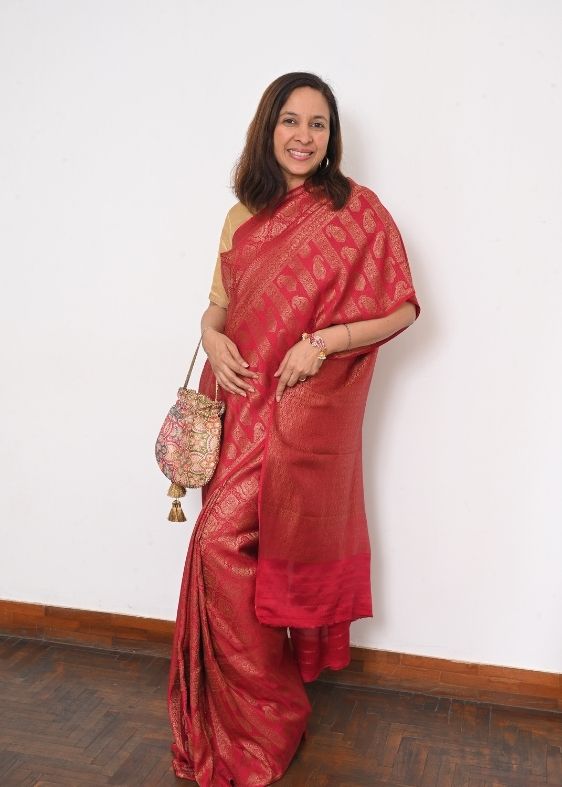 Red Gold Flower Banarasi Crepe Silk Saree