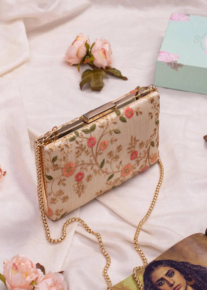 Floral Creeper Box Clutch - Cream