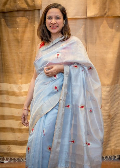 Blue Silk Chanderi saree