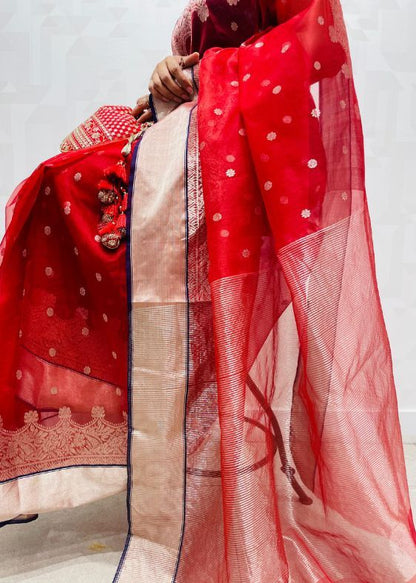 Red Silk chanderi saree