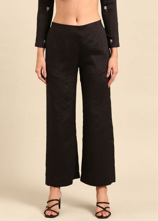 Black Silk Cotton Slub Pants-ASPL050