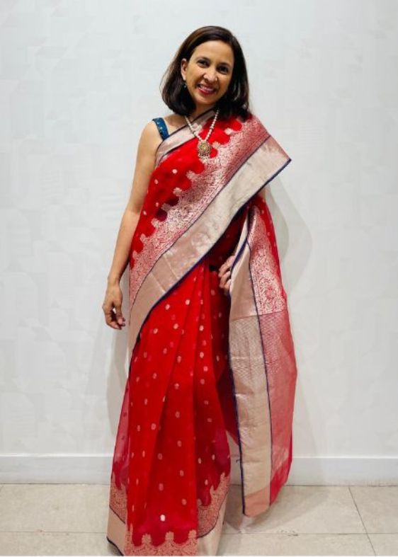 Red Silk chanderi saree