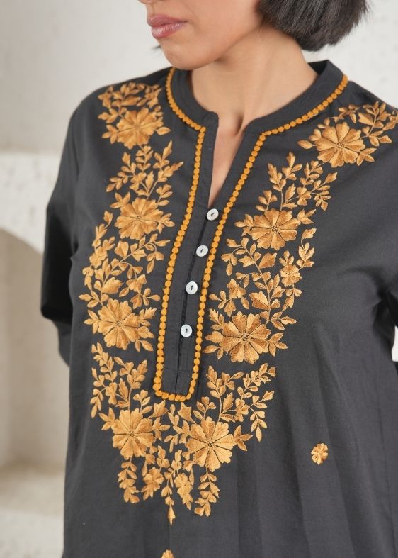 Black Gold embroidery cotton blouse