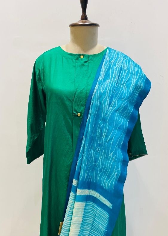 Blue Tussar Shibori Dupatta