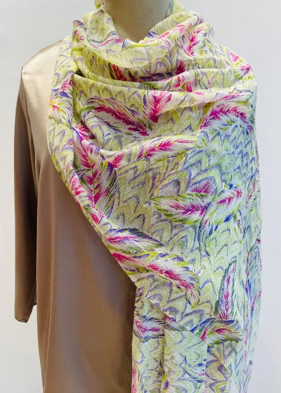 Mutli color leafs Print Silkwool Stole