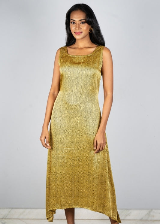 Yellow Sleeveless Modal Silk Dress