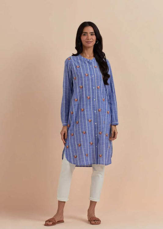 Blue Stripes Embroidery Tunic- SS 2327