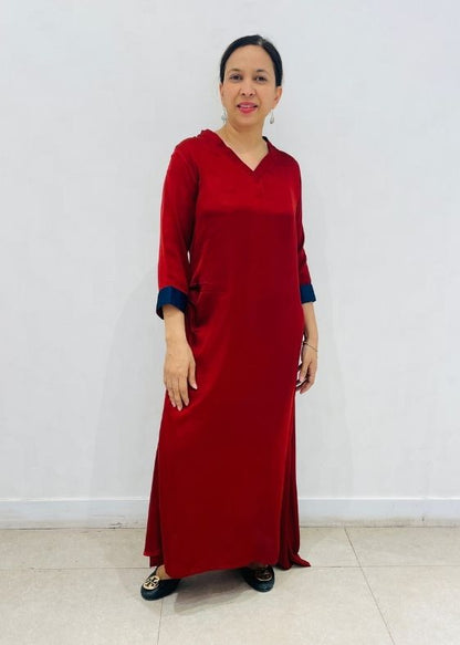 V neck maroon dress