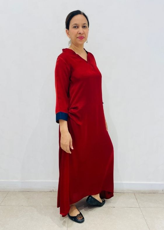 V neck maroon dress