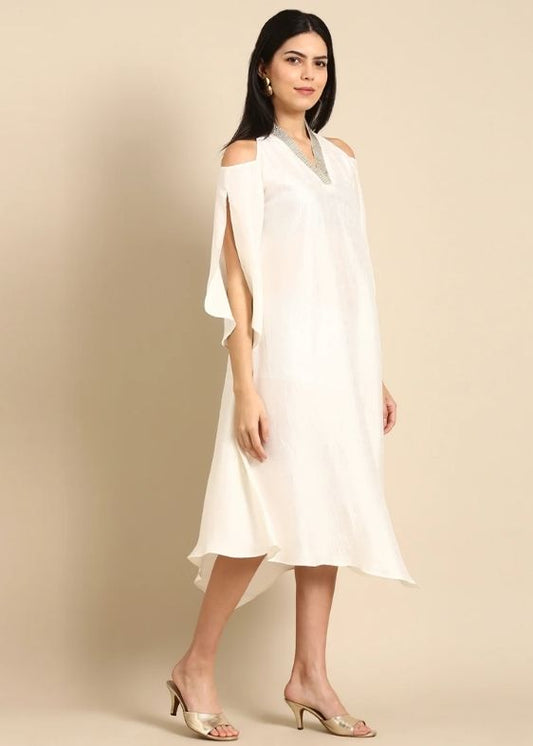 Ivory Slub Silk Dress-AS0672