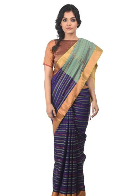 Green and Blue Tana Bana saree