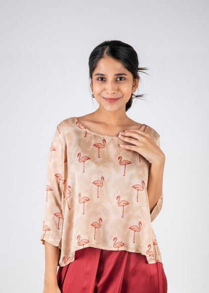 Flamingo printed beige blouse