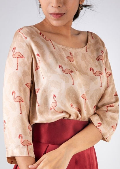 Flamingo printed beige blouse