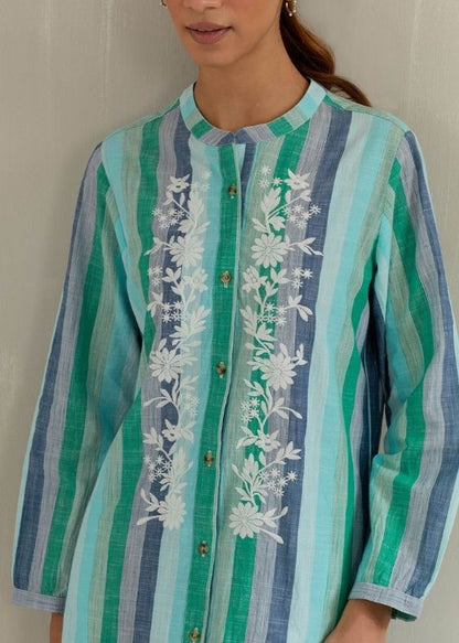 Green stripes cotton tunic