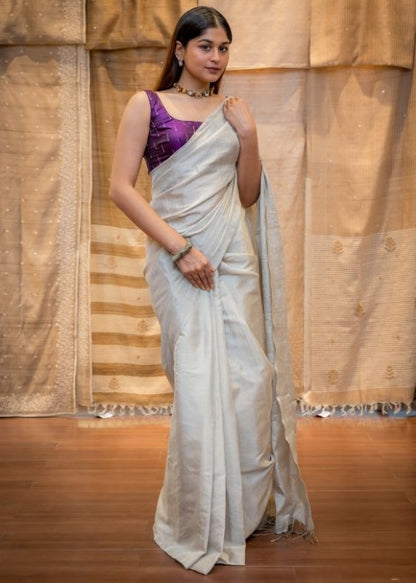 Silver Silk Tissue Saree