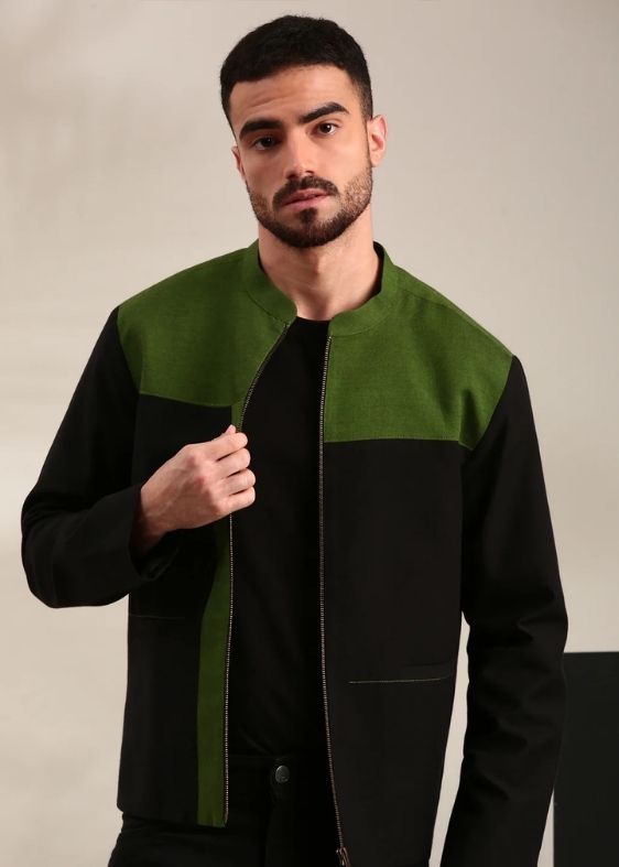 Black & Green Cotton Bomber Jacket - MMBJ029