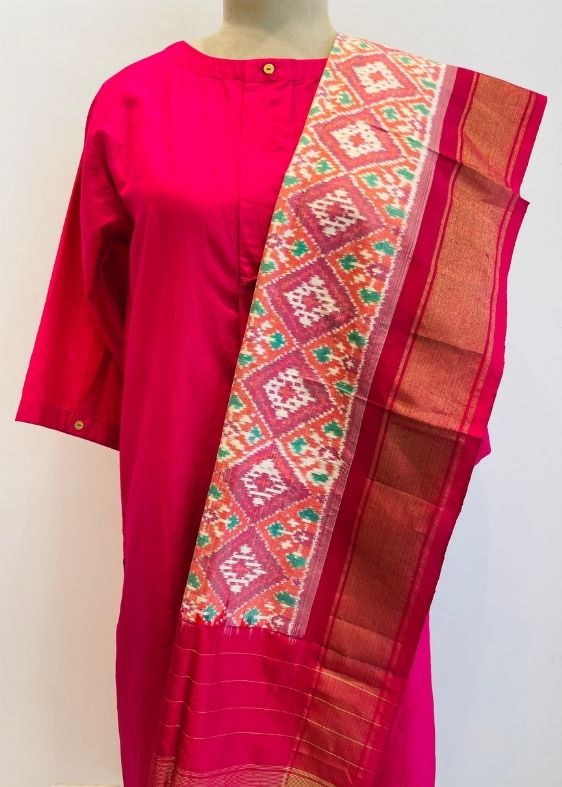 Peach Silk Ikat Dupatta