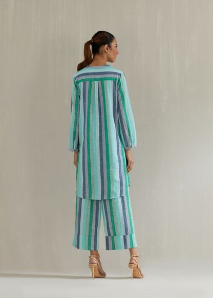 Green stripes cotton tunic