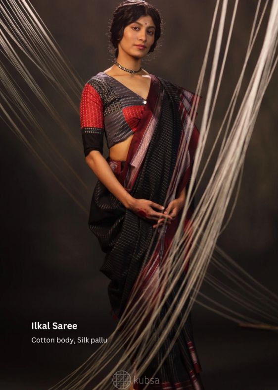 Black red stripes zari saree