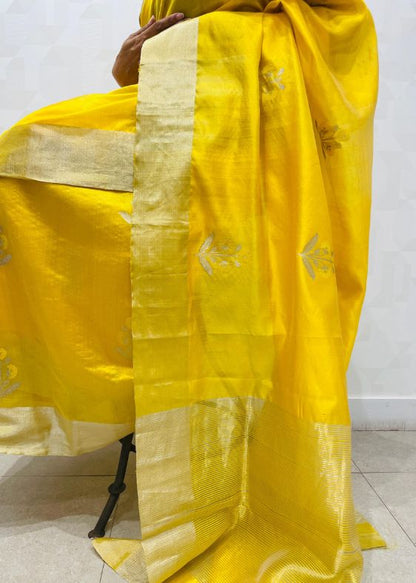 Yellow silk chanderi saree