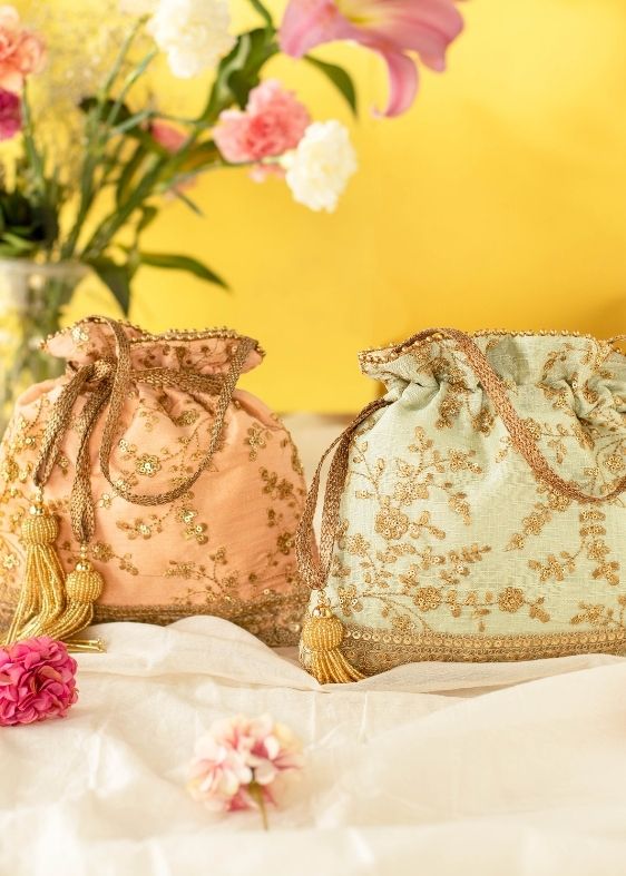 Peach Alia Silk Embroidered Potli Bag