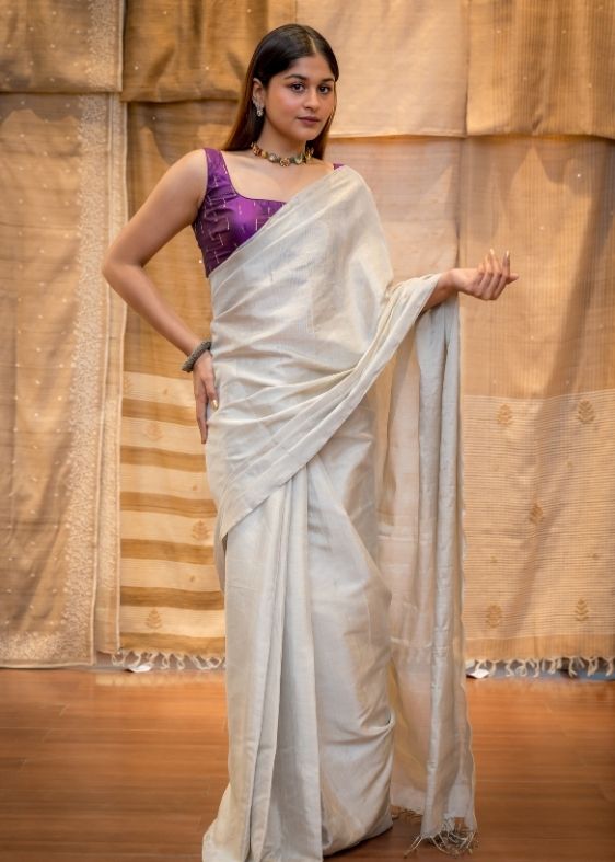 Silver Silk Tissue Saree