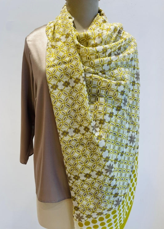 Green Geometric floral Print Silkwool Stole