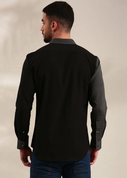 Black, Charcoal Grey & Light Grey Panelled Cotton Shirt - MM0891