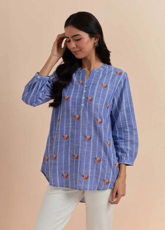 Blue Stripes Embroidery Top SS 2328