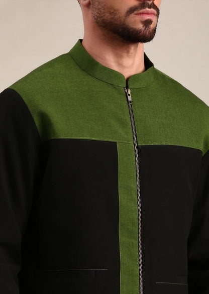 Black & Green Cotton Bomber Jacket - MMBJ029