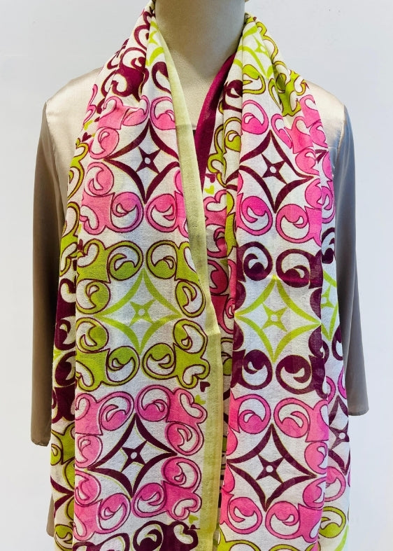 Neon Green and Majenta Floral Print Silkwool Stole