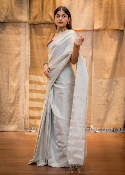 Silver Silk Tissue Saree