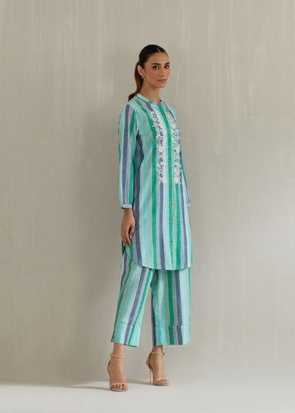 Green stripes cotton tunic