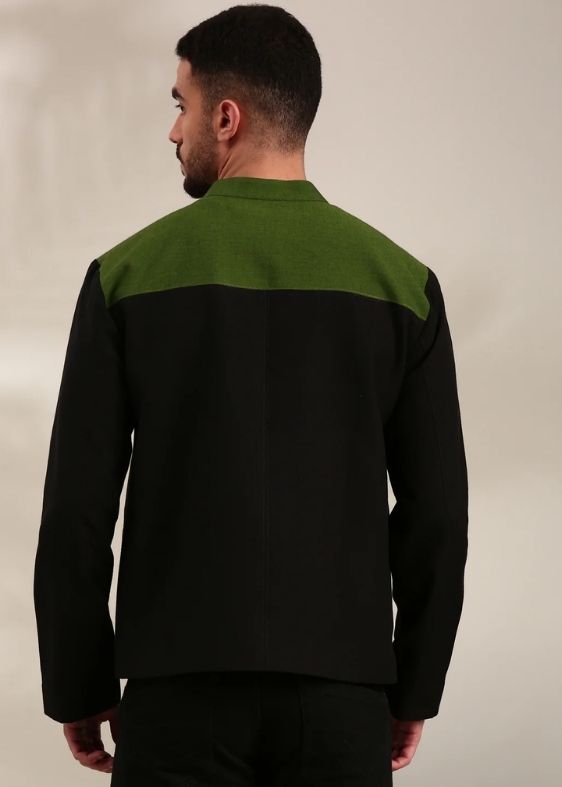 Black & Green Cotton Bomber Jacket - MMBJ029