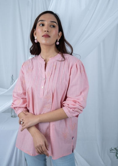 Pink embroidery cotton blouse