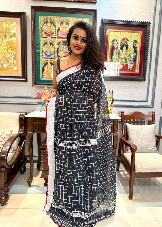 Black Checks Fulia Cotton Saree