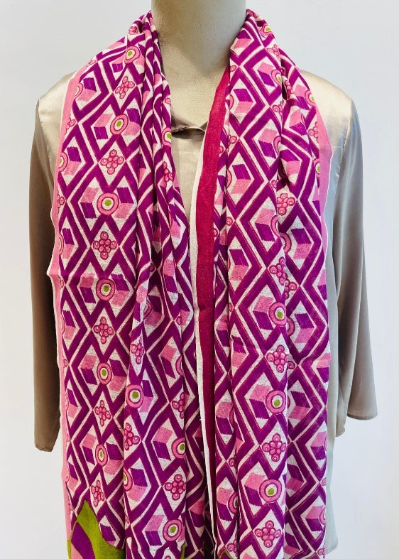 Purple Geometric Print Silkwool Stole