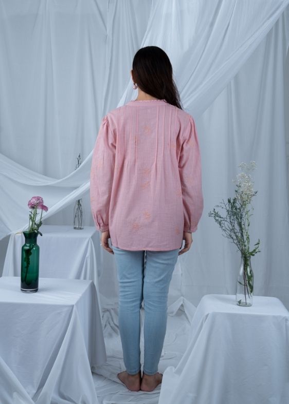 Pink embroidery cotton blouse