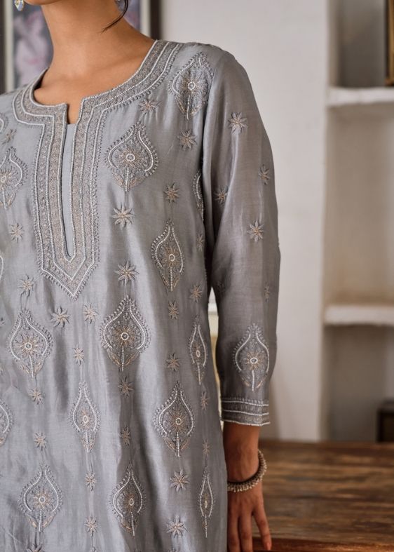 Grey chanderi Suit