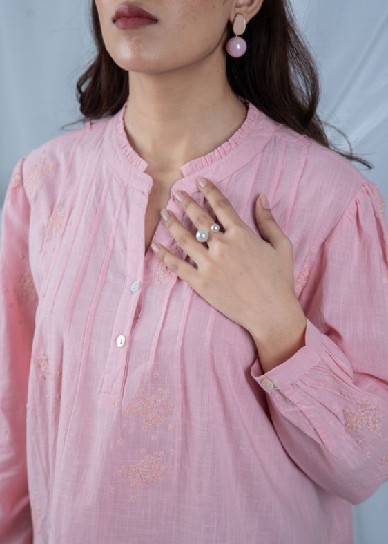 Pink embroidery cotton blouse