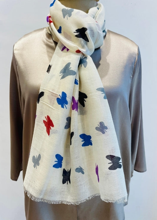 White Butterfly print silk wool Stole