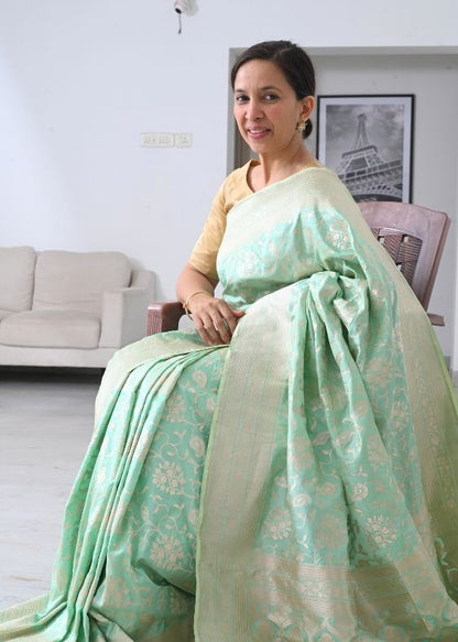 Seagreen Banarasi Silk Saree