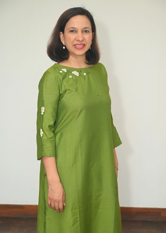 Green Boat neck french knot tussar cotton