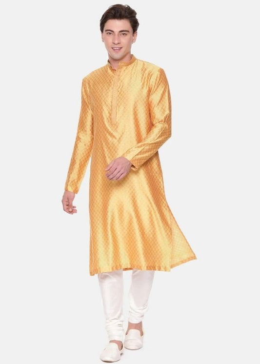 Yellow jaquard kurta set