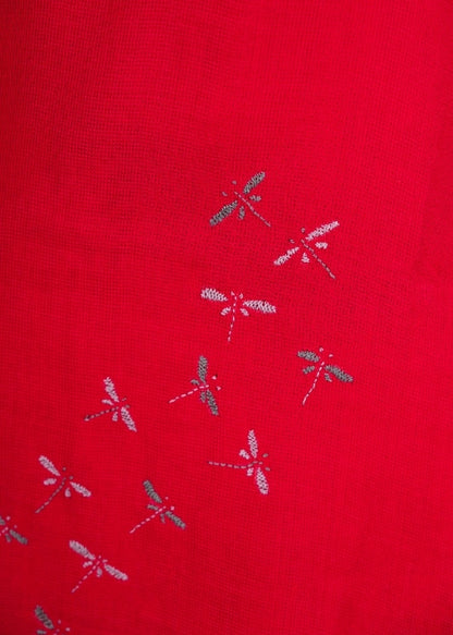 Pink Dragonfly Embroidery Cotton Dress