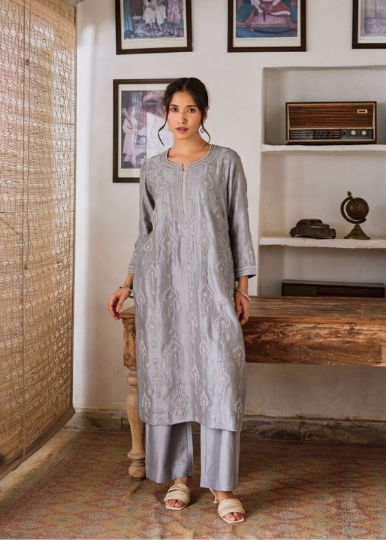 Grey chanderi Suit