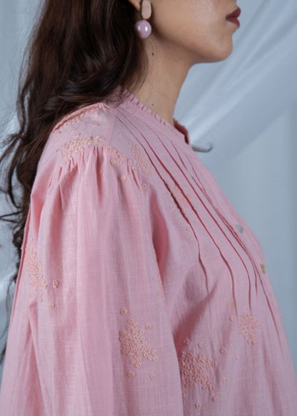 Pink embroidery cotton blouse