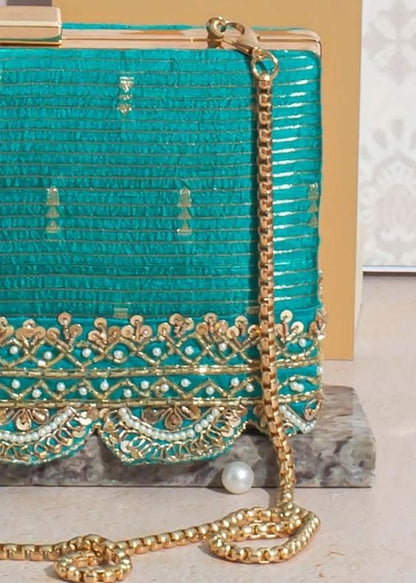 Tari Silk box clutch- Turquoise