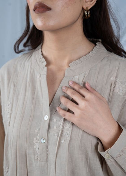 Beige embroidery cotton blouse