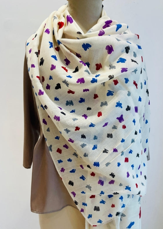 White Butterfly print silk wool Stole